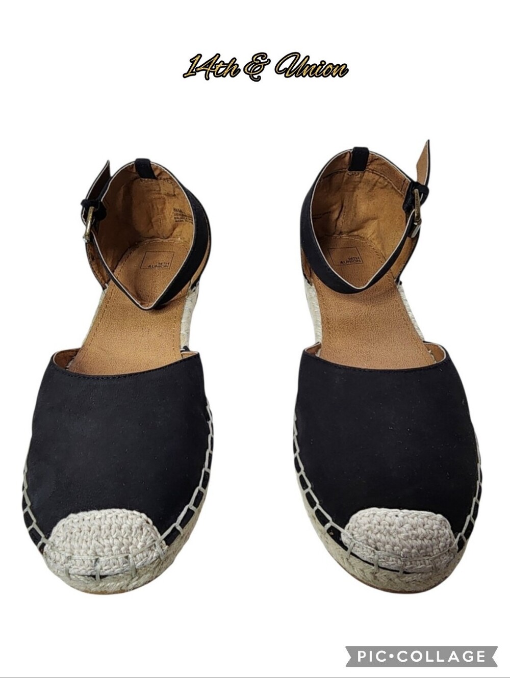 14TH & UNION Denni-Lea espadrille black leather flats buckle ankle straps